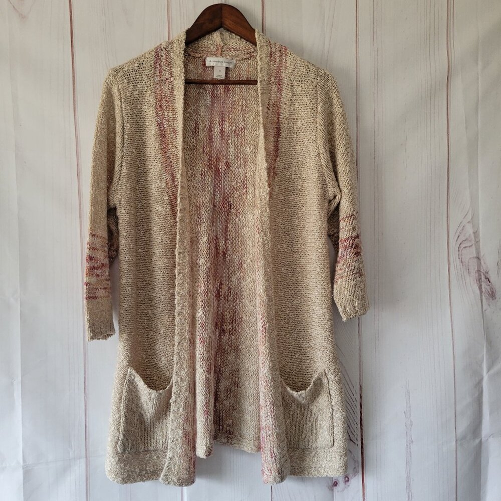 Christopher & Banks Textured Knit Open Front Women’s M Cardigan, ¾ Length Sleeve